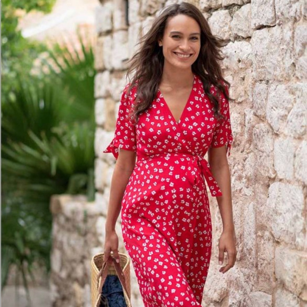 Seraphine Maternity Red Wrap Dress Size 6
